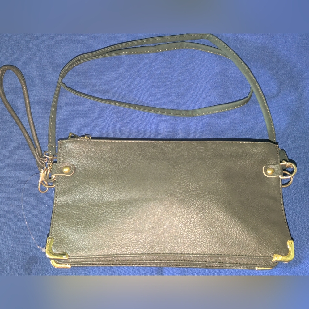 Elegant Verona Green Leather Shoulder Bag With Multiple Zipper Pockets Only $20